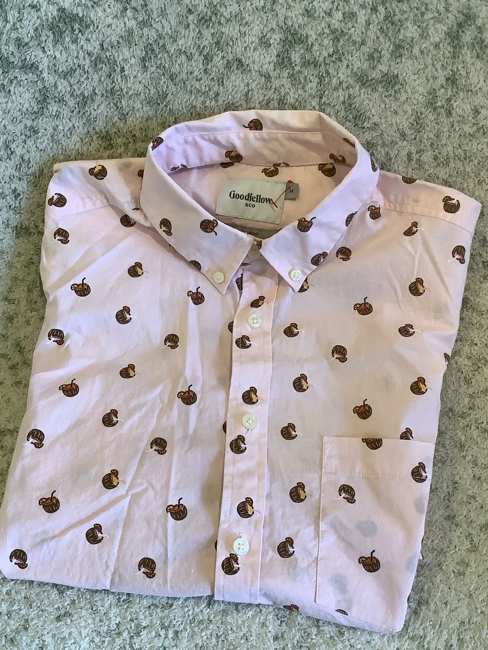 Goodfellow & Co Light Pink Tropical Coconut Drinks Button-Down Shirt NWOT Sz Med